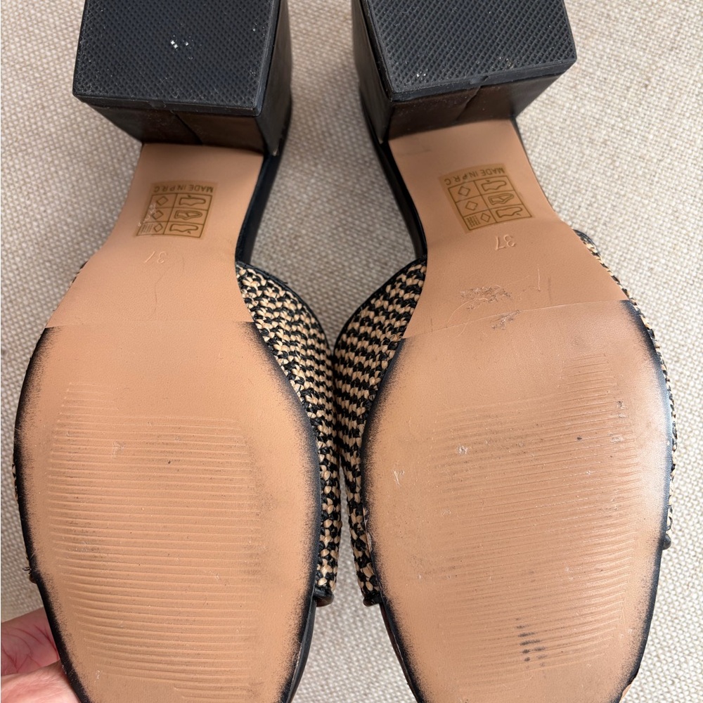 Exé Slide Sandals Leather Designer - women’s size 7 black tan gold - Picture 6 of 7